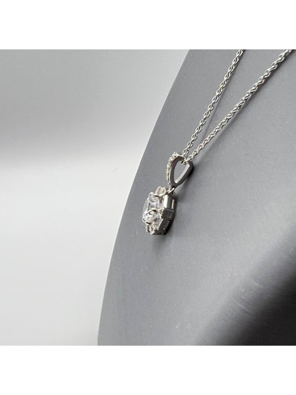 Sterling Silver Jacmel Pendent Necklace JCM CZ Art Deco Halo 18" Baguette Round - Picture 3 of 12